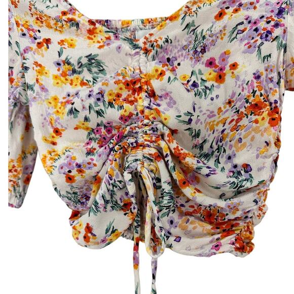 H&M Linen Blend Floral Puff Sleeve Crop Top and Shorts Set Size XS - Picture 5 of 13